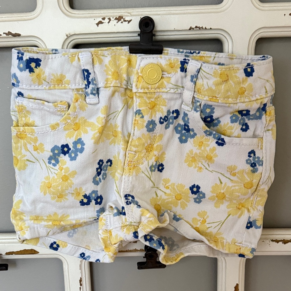 Floral Kids Shorts - White, Yellow, Blue